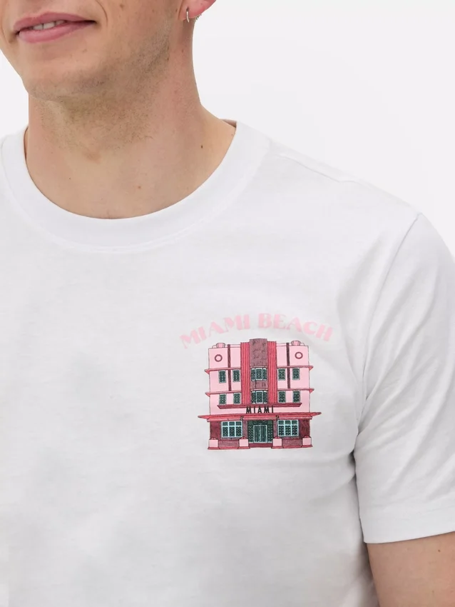 T-shirt met illustraties van huizen in Miami Beach