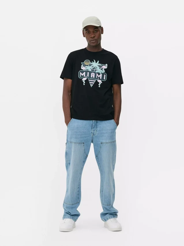 T-shirt met neon Miami-afbeelding
