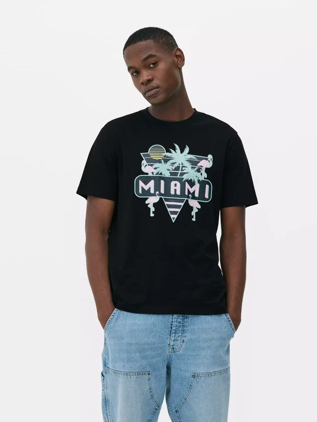 T-shirt met neon Miami-afbeelding