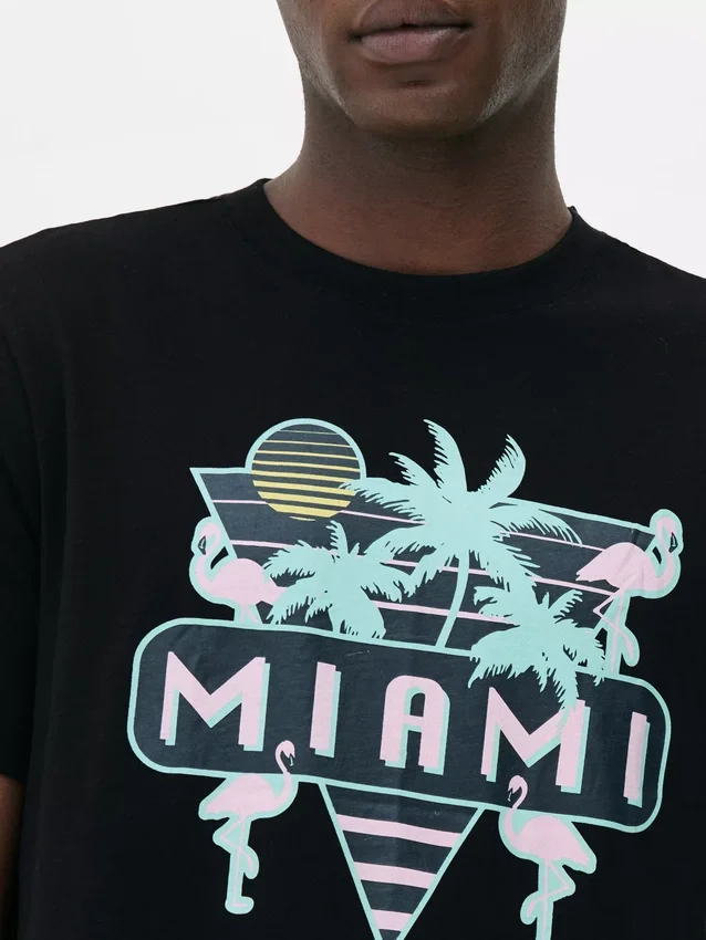T-shirt met neon Miami-afbeelding