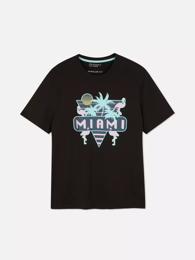 T-shirt met neon Miami-afbeelding