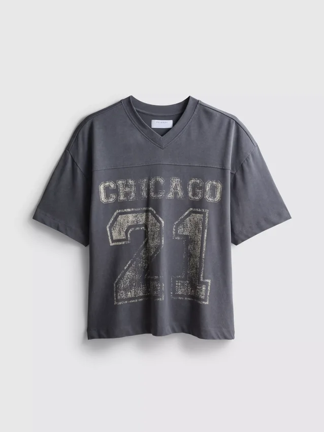 T-shirt met V-hals en Chicago-print