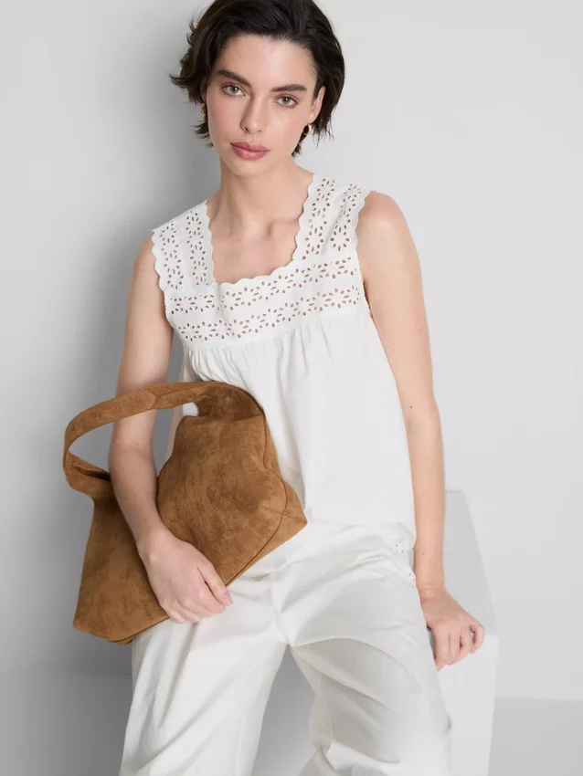 Tanktop met geborduurde inzetstukken