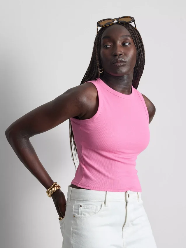 Tanktop met ingebouwde beugel en geribde rand