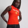 Tanktop met print, geribd, met hoog katoengehalte