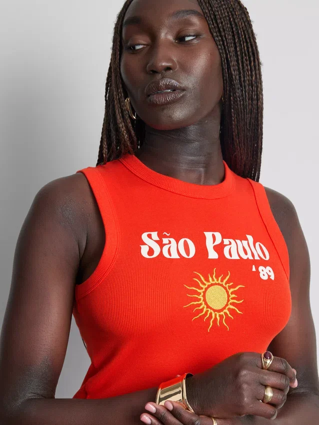 Tanktop met print, geribd, met hoog katoengehalte