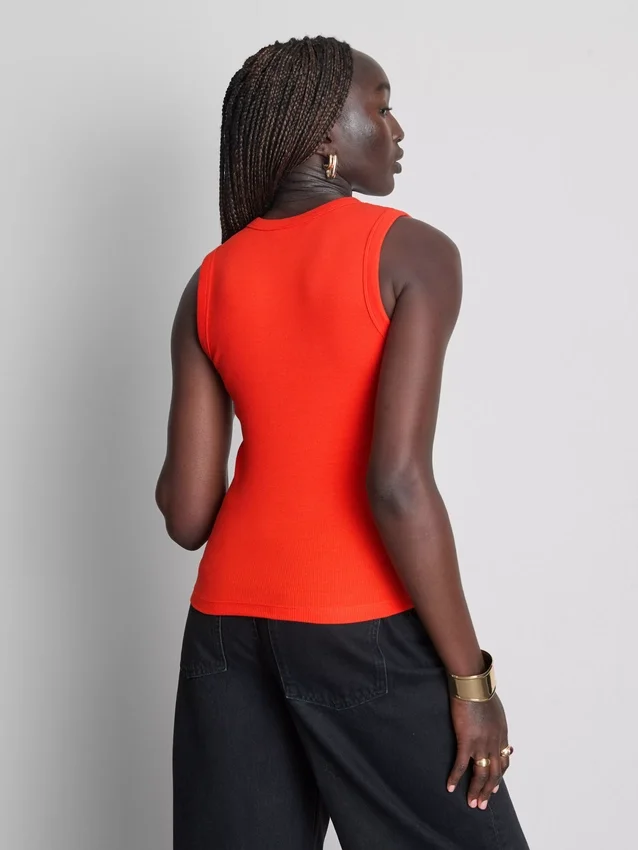 Tanktop met print, geribd, met hoog katoengehalte