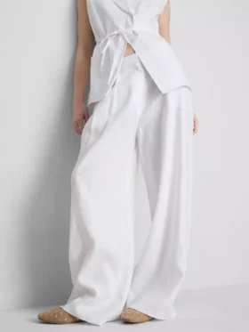 The Edit geplooide linnen broek met wijde pijpen