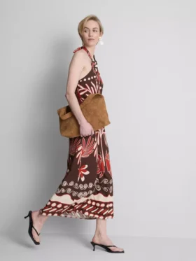The Edit halter midi-jurk van een linnenmix met print