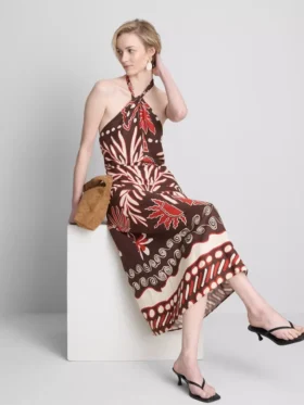 The Edit halter midi-jurk van een linnenmix met print