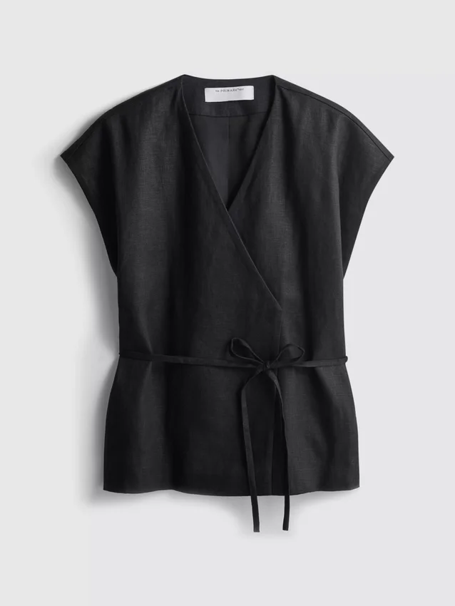 The Edit linnen wikkelblouse met V-hals