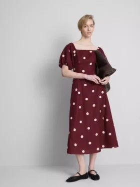 The Edit midi-jurk van linnen met pofmouwen