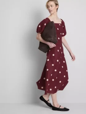 The Edit midi-jurk van linnen met pofmouwen