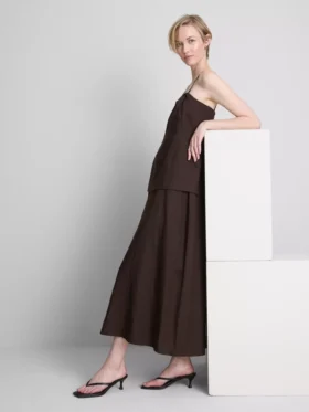 The Edit midi-jurk van linnenmix met gelaagde rok