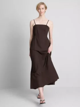 The Edit midi-jurk van linnenmix met gelaagde rok