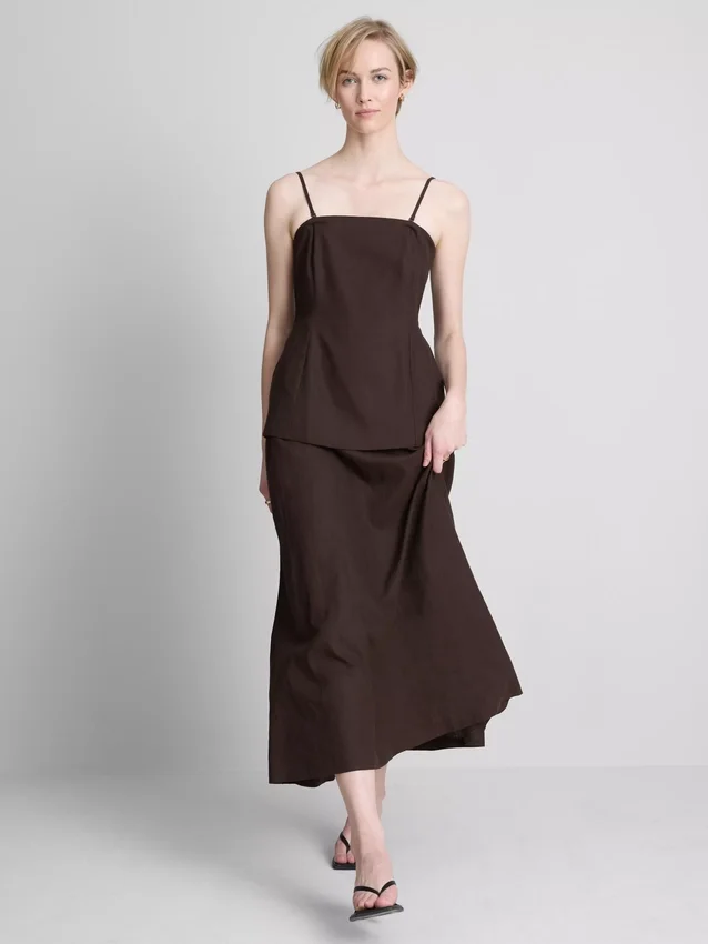 The Edit midi-jurk van linnenmix met gelaagde rok