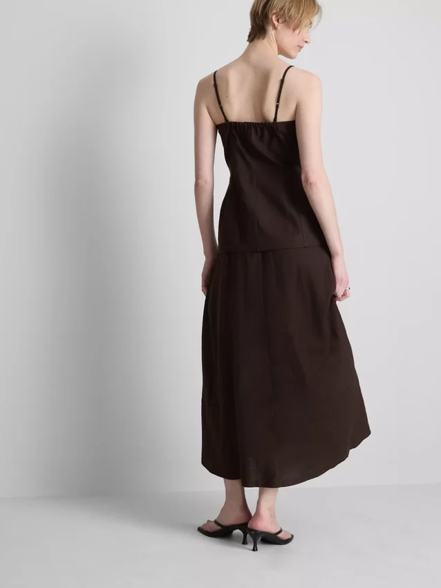 The Edit midi-jurk van linnenmix met gelaagde rok