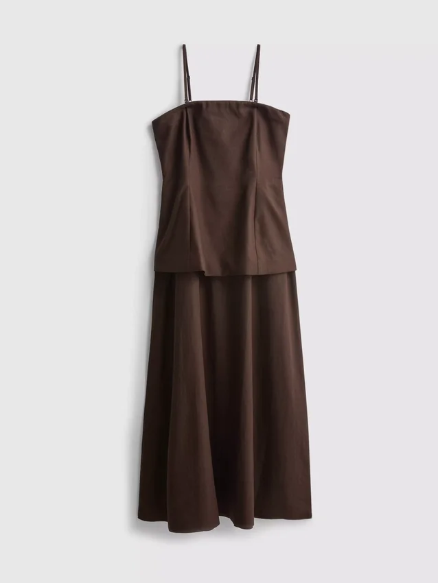 The Edit midi-jurk van linnenmix met gelaagde rok