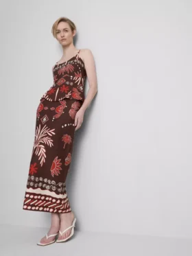 The Edit midi-rok van linnenmix met print