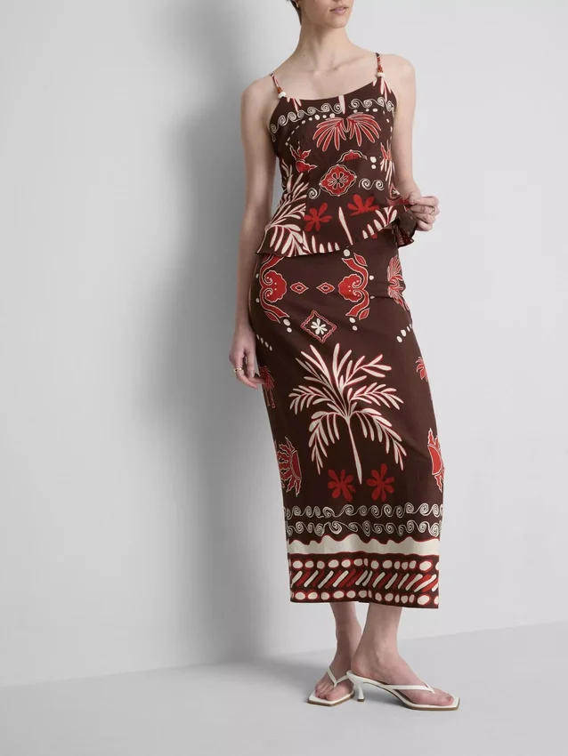 The Edit midi-rok van linnenmix met print