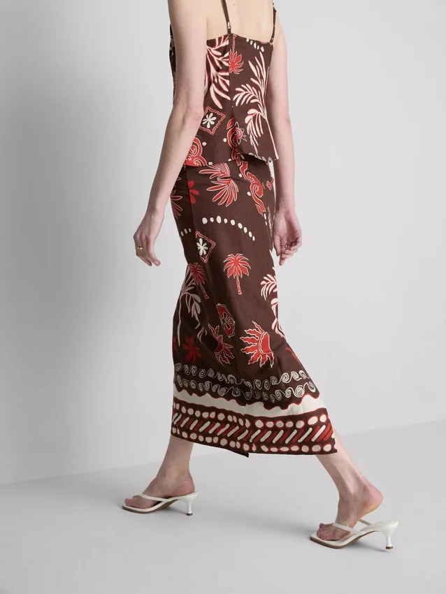 The Edit midi-rok van linnenmix met print
