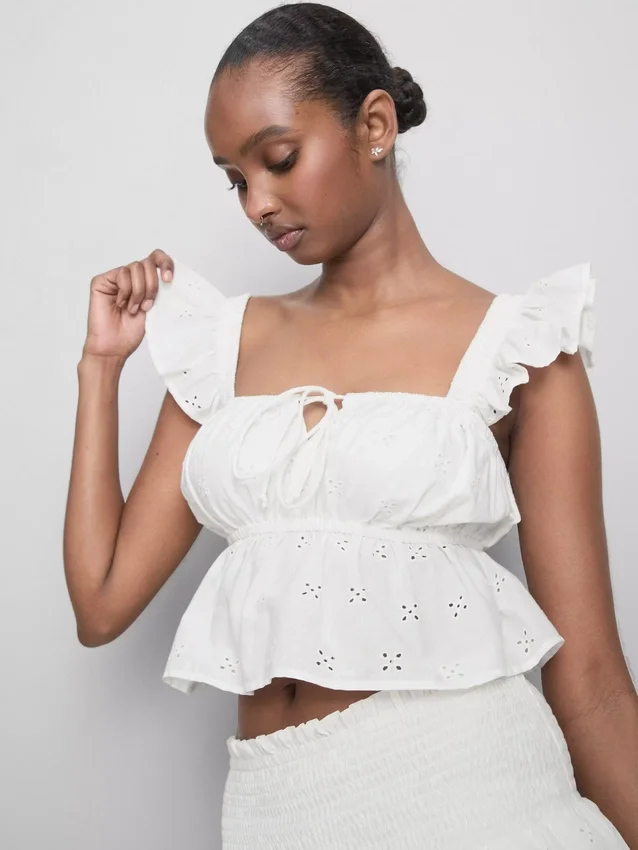 The Primark Scene | Korte top van katoen met oogjes en ruches