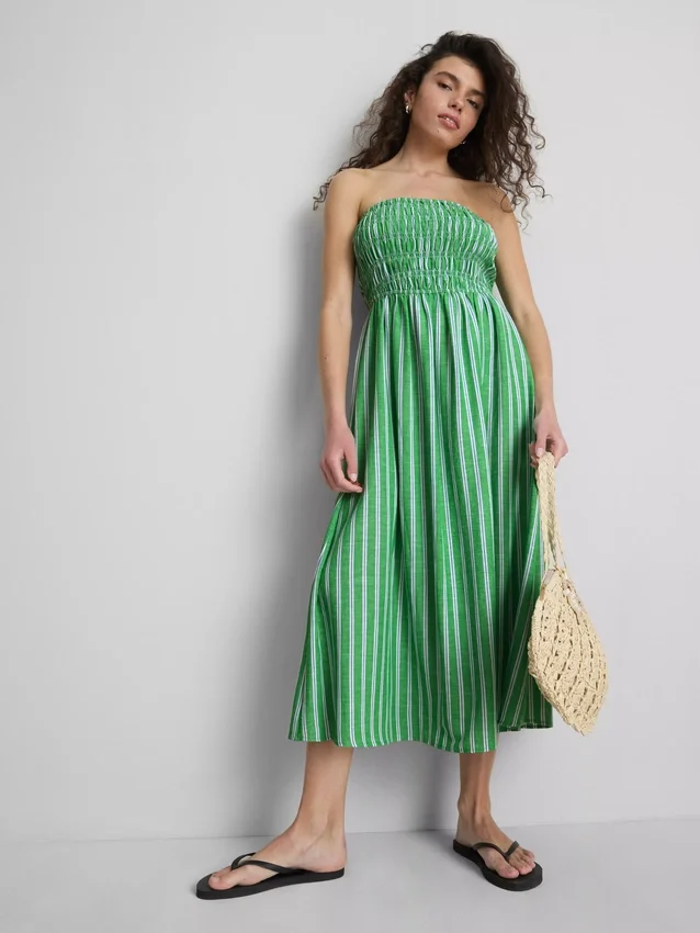 The Primark Scene | Midi-jurk met gerimpelde strepen en bandeau-top