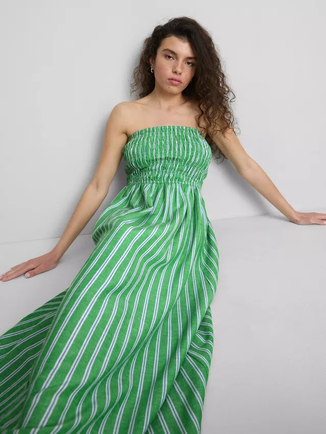 The Primark Scene | Midi-jurk met gerimpelde strepen en bandeau-top
