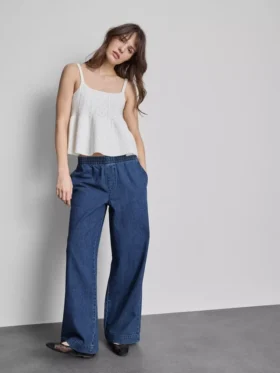 Trainingsbroek met wijde pijpen van katoenen denim