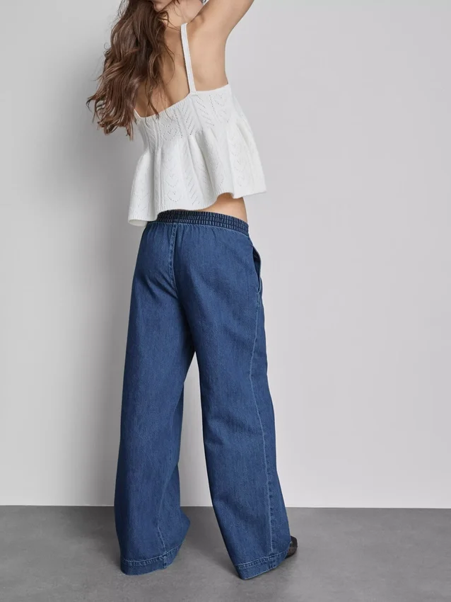 Trainingsbroek met wijde pijpen van katoenen denim