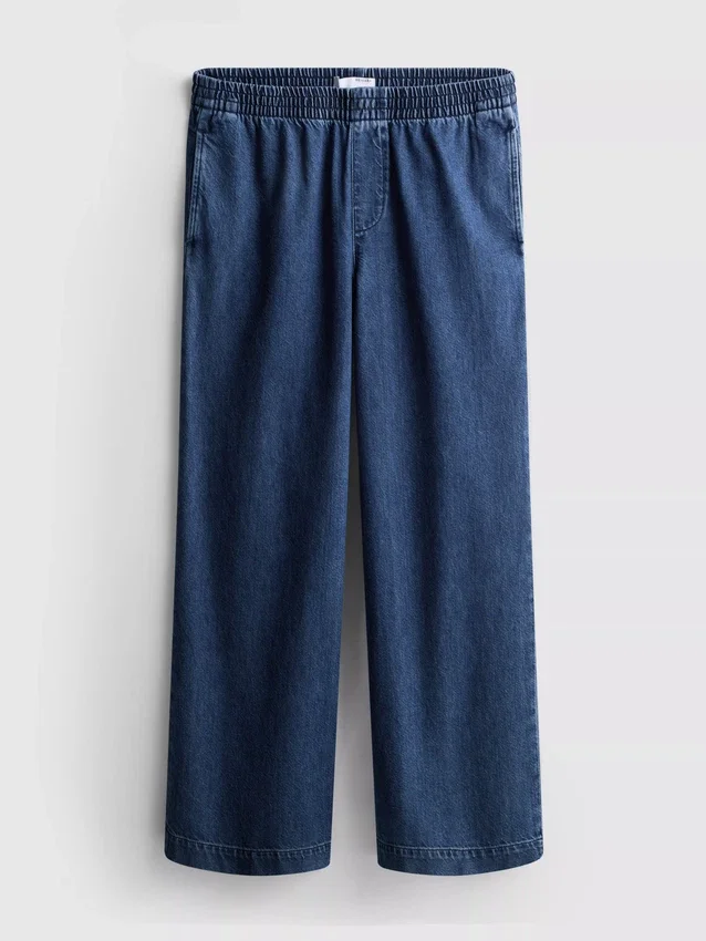 Trainingsbroek met wijde pijpen van katoenen denim