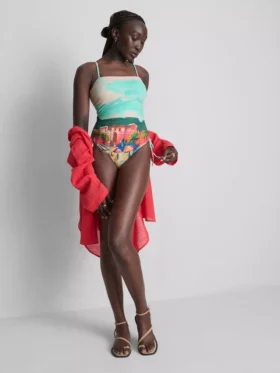 Zwemkleding met gerimpelde details en landschappelijke print
