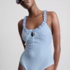 Zwempak met ruches in gingham-print