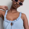 Zwempak met ruches in gingham-print