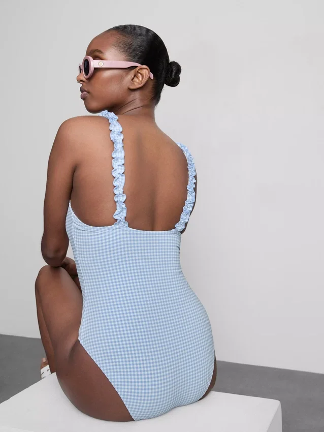 Zwempak met ruches in gingham-print