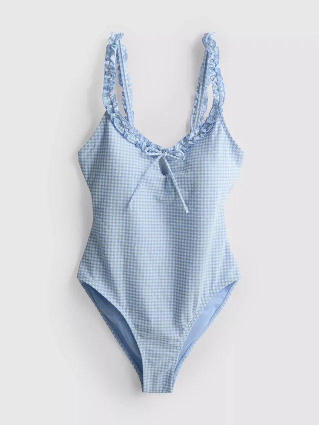 Zwempak met ruches in gingham-print