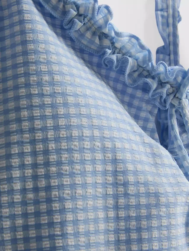 Zwempak met ruches in gingham-print