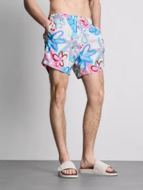 Zwemshort met bloemenprint en graffitidetails