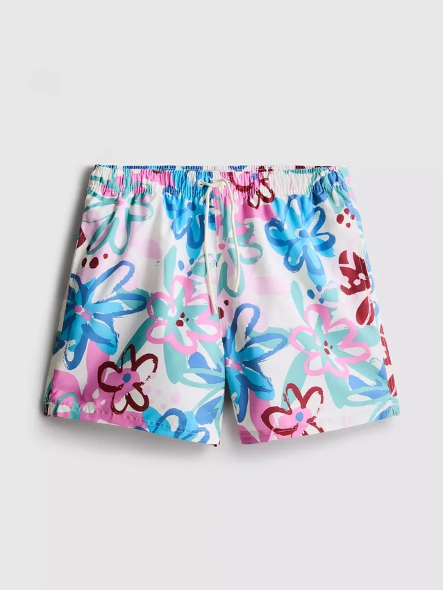 Zwemshort met bloemenprint en graffitidetails