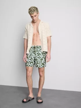 Zwemshort met bloemenprint en trekkoord