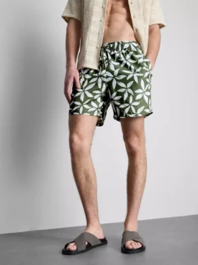 Zwemshort met bloemenprint en trekkoord