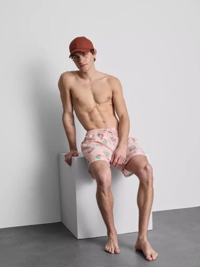 Zwemshort met flamingoprint en structuur