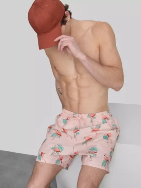 Zwemshort met flamingoprint en structuur