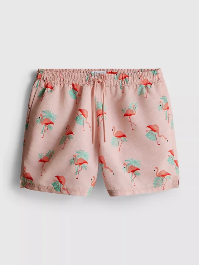 Zwemshort met flamingoprint en structuur