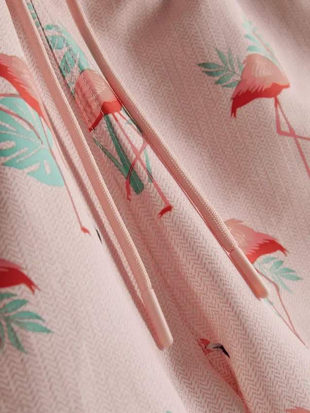 Zwemshort met flamingoprint en structuur