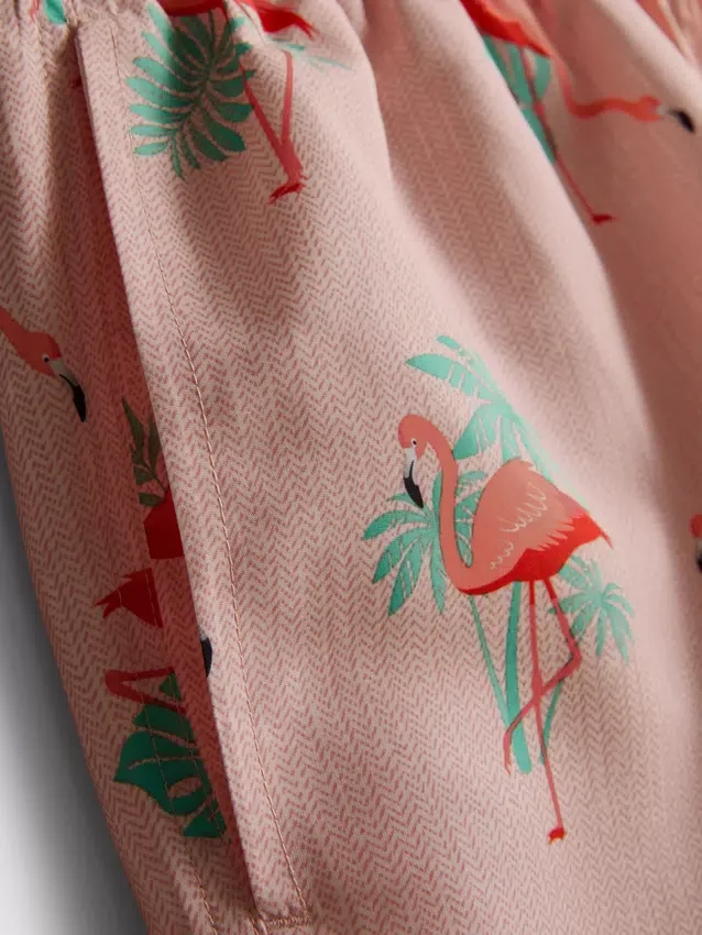 Zwemshort met flamingoprint en structuur
