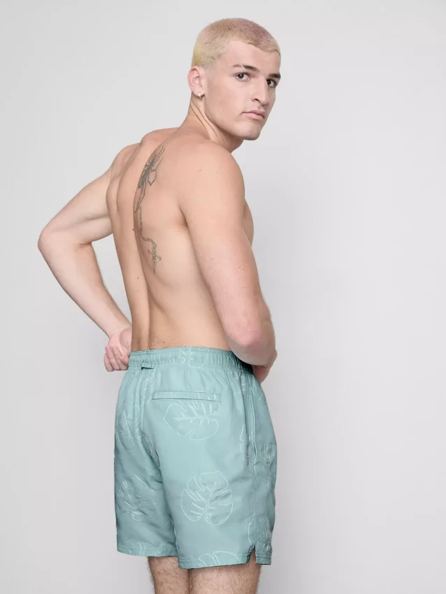 Zwemshort met geborduurde bladeren