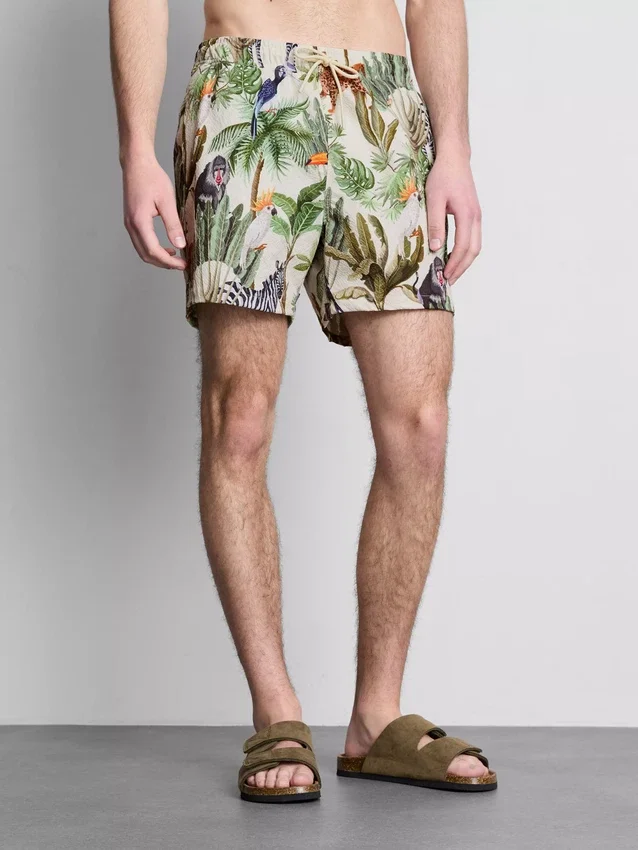 Zwemshort met jungleprint en structuur