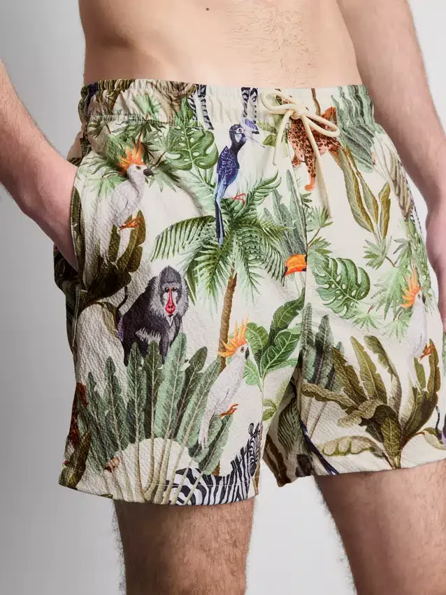Zwemshort met jungleprint en structuur
