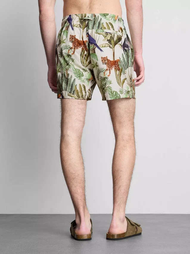 Zwemshort met jungleprint en structuur